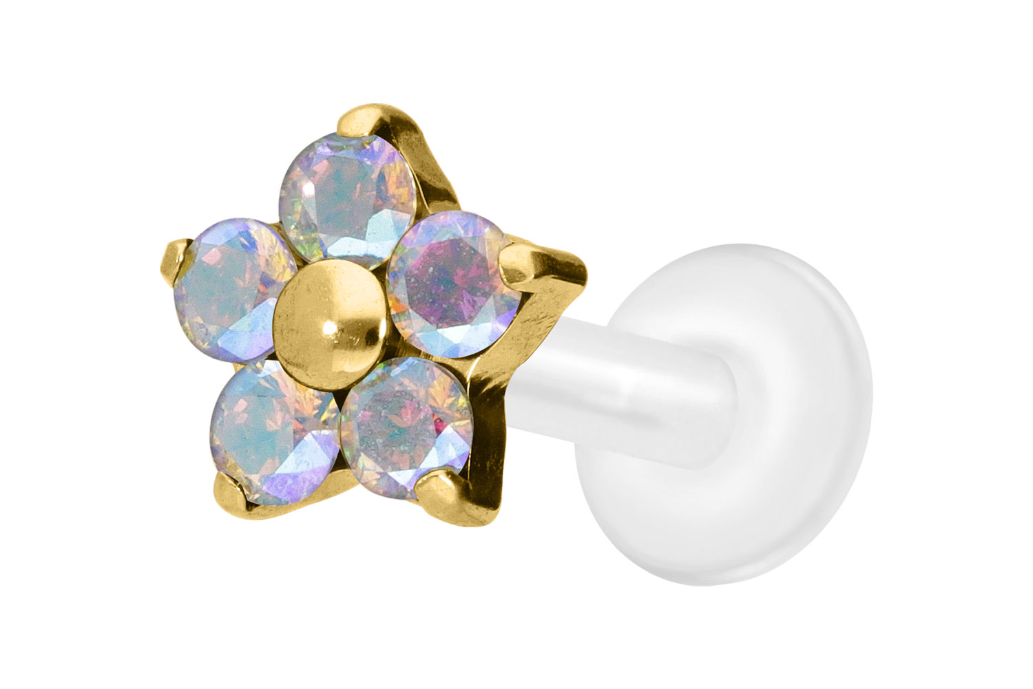 PTFE Labret Piercing mit Innengewinde + Titan-Aufsatz KRISTALLBLUME